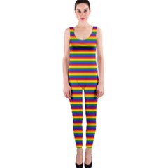 Horizontal Gay Pride Rainbow Flag Pin Stripes One Piece Catsuit by PodArtist