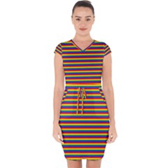 Horizontal Gay Pride Rainbow Flag Pin Stripes Capsleeve Drawstring Dress  by PodArtist