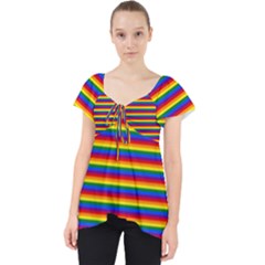 Horizontal Gay Pride Rainbow Flag Pin Stripes Lace Front Dolly Top by PodArtist