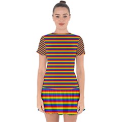 Horizontal Gay Pride Rainbow Flag Pin Stripes Drop Hem Mini Chiffon Dress by PodArtist
