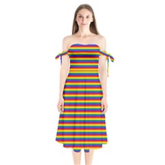 Horizontal Gay Pride Rainbow Flag Pin Stripes Shoulder Tie Bardot Midi Dress by PodArtist