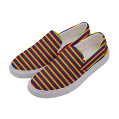 Horizontal Gay Pride Rainbow Flag Pin Stripes Women s Canvas Slip Ons by PodArtist