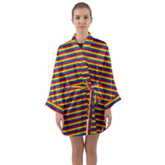 Horizontal Gay Pride Rainbow Flag Pin Stripes Long Sleeve Kimono Robe by PodArtist