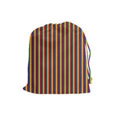 Vertical Gay Pride Rainbow Flag Pin Stripes Drawstring Pouches (Large) 