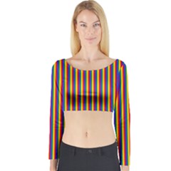 Vertical Gay Pride Rainbow Flag Pin Stripes Long Sleeve Crop Top