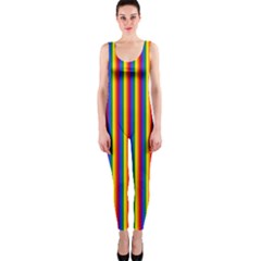 Vertical Gay Pride Rainbow Flag Pin Stripes One Piece Catsuit by PodArtist