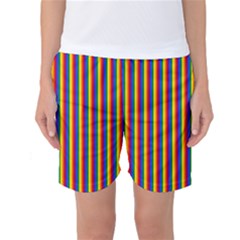 Vertical Gay Pride Rainbow Flag Pin Stripes Women s Basketball Shorts by PodArtist