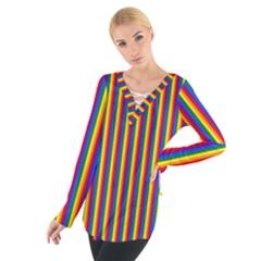 Vertical Gay Pride Rainbow Flag Pin Stripes Tie Up Tee by PodArtist
