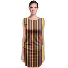 Vertical Gay Pride Rainbow Flag Pin Stripes Classic Sleeveless Midi Dress by PodArtist