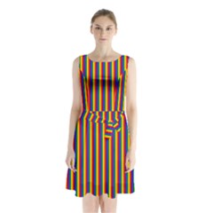 Vertical Gay Pride Rainbow Flag Pin Stripes Sleeveless Waist Tie Chiffon Dress by PodArtist