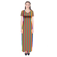 Vertical Gay Pride Rainbow Flag Pin Stripes Short Sleeve Maxi Dress