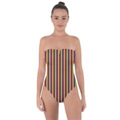 Vertical Gay Pride Rainbow Flag Pin Stripes Tie Back One Piece Swimsuit