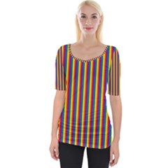 Vertical Gay Pride Rainbow Flag Pin Stripes Wide Neckline Tee