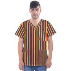 Vertical Gay Pride Rainbow Flag Pin Stripes Men s V-Neck Scrub Top