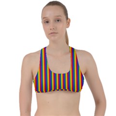 Vertical Gay Pride Rainbow Flag Pin Stripes Criss Cross Racerback Sports Bra