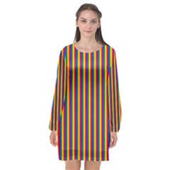 Vertical Gay Pride Rainbow Flag Pin Stripes Long Sleeve Chiffon Shift Dress 