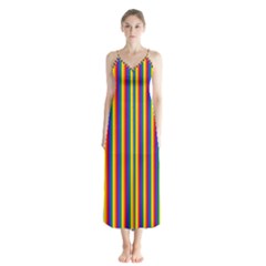 Vertical Gay Pride Rainbow Flag Pin Stripes Button Up Chiffon Maxi Dress