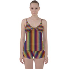 Vertical Gay Pride Rainbow Flag Pin Stripes Tie Front Two Piece Tankini