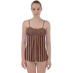 Vertical Gay Pride Rainbow Flag Pin Stripes Babydoll Tankini Set by PodArtist