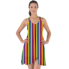 Vertical Gay Pride Rainbow Flag Pin Stripes Show Some Back Chiffon Dress by PodArtist