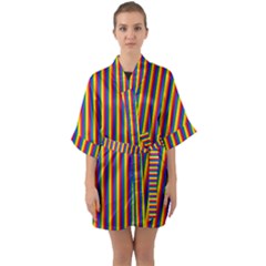 Vertical Gay Pride Rainbow Flag Pin Stripes Quarter Sleeve Kimono Robe