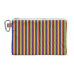 Vertical Gay Pride Rainbow Flag Pin Stripes Canvas Cosmetic Bag (Large)