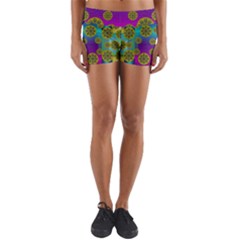 Celtic Mosaic With Wonderful Flowers Yoga Shorts by pepitasart