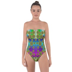 Celtic Mosaic With Wonderful Flowers Tie Back One Piece Swimsuit by pepitasart