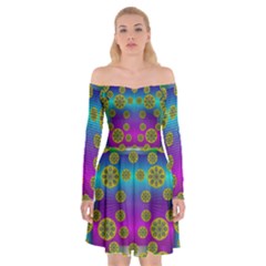 Celtic Mosaic With Wonderful Flowers Off Shoulder Skater Dress by pepitasart