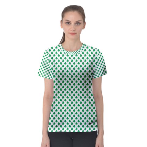 Green Shamrock Clover On White St  Patrick s Day Women s Sport Mesh Tee by PodArtist