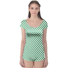 Green Shamrock Clover On White St  Patrick s Day Boyleg Leotard  by PodArtist