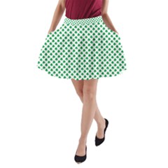 Green Shamrock Clover On White St  Patrick s Day A-line Pocket Skirt by PodArtist