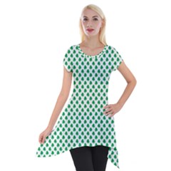 Green Shamrock Clover On White St  Patrick s Day Short Sleeve Side Drop Tunic by PodArtist