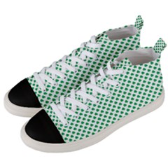 Green Shamrock Clover On White St  Patrick s Day Men s Mid-top Canvas Sneakers by PodArtist