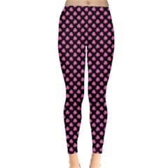 Small Hot Pink Irish Shamrock Clover On Black Leggings  by PodArtist