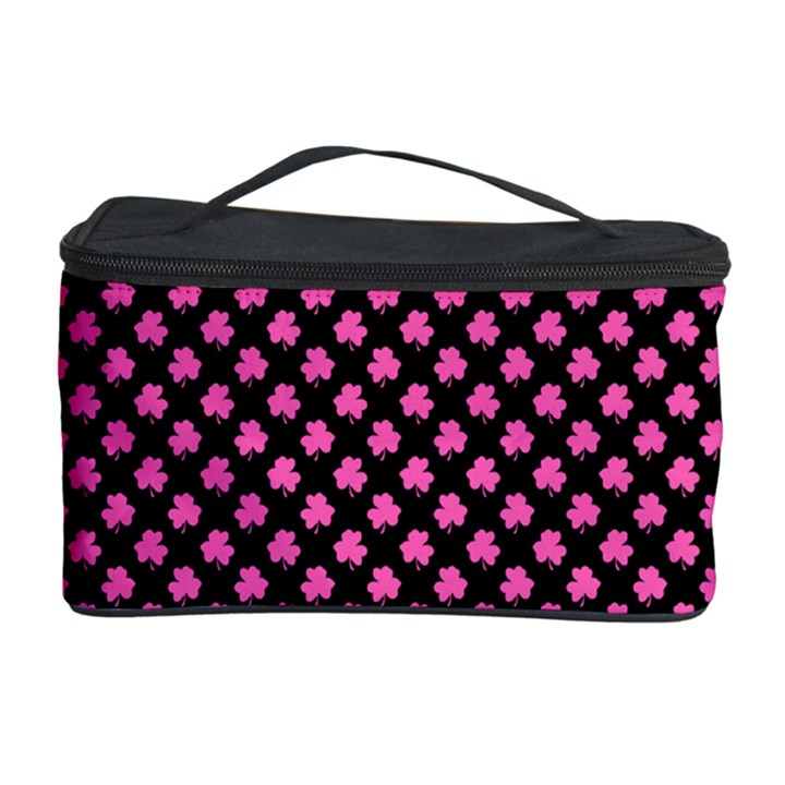 Small Hot Pink Irish Shamrock Clover on Black Cosmetic Storage Case