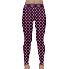 Small Hot Pink Irish Shamrock Clover On Black Classic Yoga Leggings by PodArtist