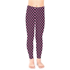 Small Hot Pink Irish Shamrock Clover On Black Kids  Legging by PodArtist