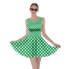  White Shamrocks On Green St  Patrick s Day Ireland Skater Dress by PodArtist