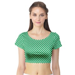  White Shamrocks On Green St  Patrick s Day Ireland Short Sleeve Crop Top by PodArtist