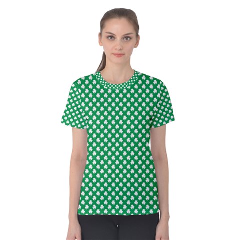  White Shamrocks On Green St  Patrick s Day Ireland Women s Cotton Tee by PodArtist