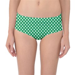  White Shamrocks On Green St  Patrick s Day Ireland Mid-waist Bikini Bottoms by PodArtist