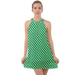  White Shamrocks On Green St  Patrick s Day Ireland Halter Tie Back Chiffon Dress by PodArtist