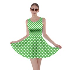 White Heart-shaped Clover On Green St  Patrick s Day Skater Dress by PodArtist