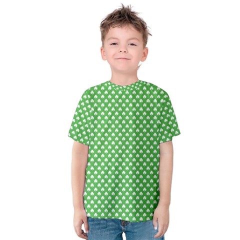 White Heart-shaped Clover On Green St  Patrick s Day Kids  Cotton Tee by PodArtist