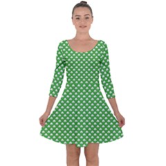 White Heart-shaped Clover On Green St  Patrick s Day Quarter Sleeve Skater Dress by PodArtist