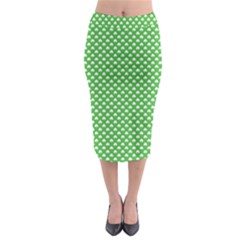 White Heart-shaped Clover On Green St  Patrick s Day Midi Pencil Skirt by PodArtist