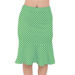 White Heart-shaped Clover On Green St  Patrick s Day Mermaid Skirt by PodArtist