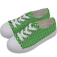 White Heart-shaped Clover On Green St  Patrick s Day Kids  Low Top Canvas Sneakers by PodArtist