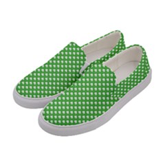 White Heart-shaped Clover On Green St  Patrick s Day Women s Canvas Slip Ons by PodArtist